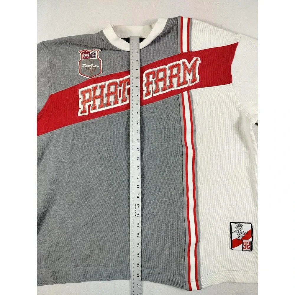 Vintage Phat Farm PF 92 Sweater Mens Large Gray‎ White Red Colorblock Streetwear